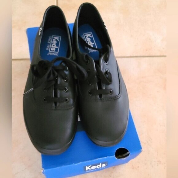 KEDS Ladies Champion Black Leather Ortholite Orthopedic Comfort Sneakers Shoes - Picture 5 of 14